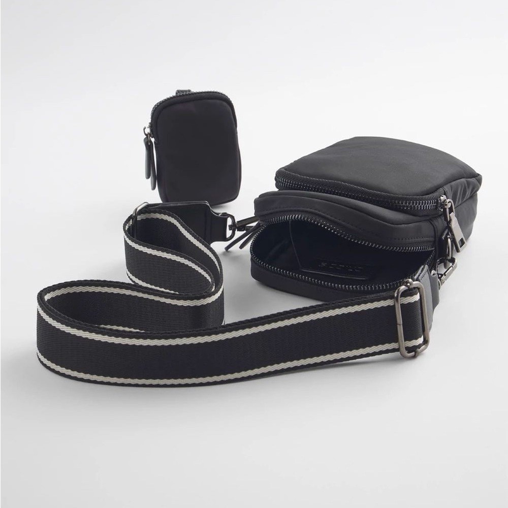 Chico's Black Nylon Crossbody Bag with Detachable Pouch and Striped Strap - Picture 4 of 11